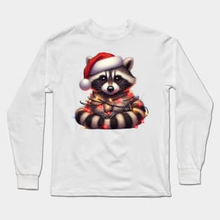 Raccoon Wrapped In Christmas Lights Long Sleeve T-Shirt